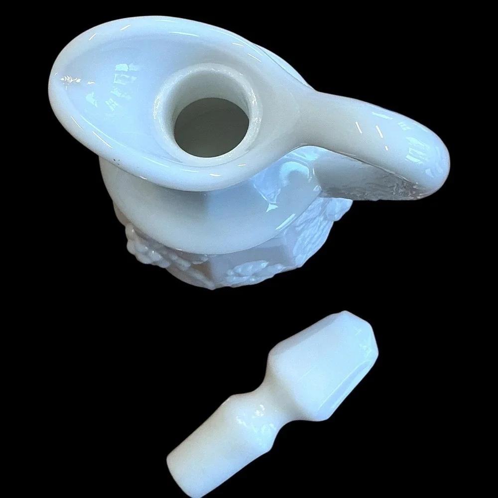 Westmoreland Paneled Grape Milk Glass‎ Cruet with Stopper Vintage